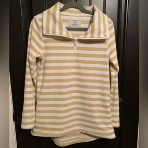 Dudley Stephens quarter zip stripe fleece. Cream and tan